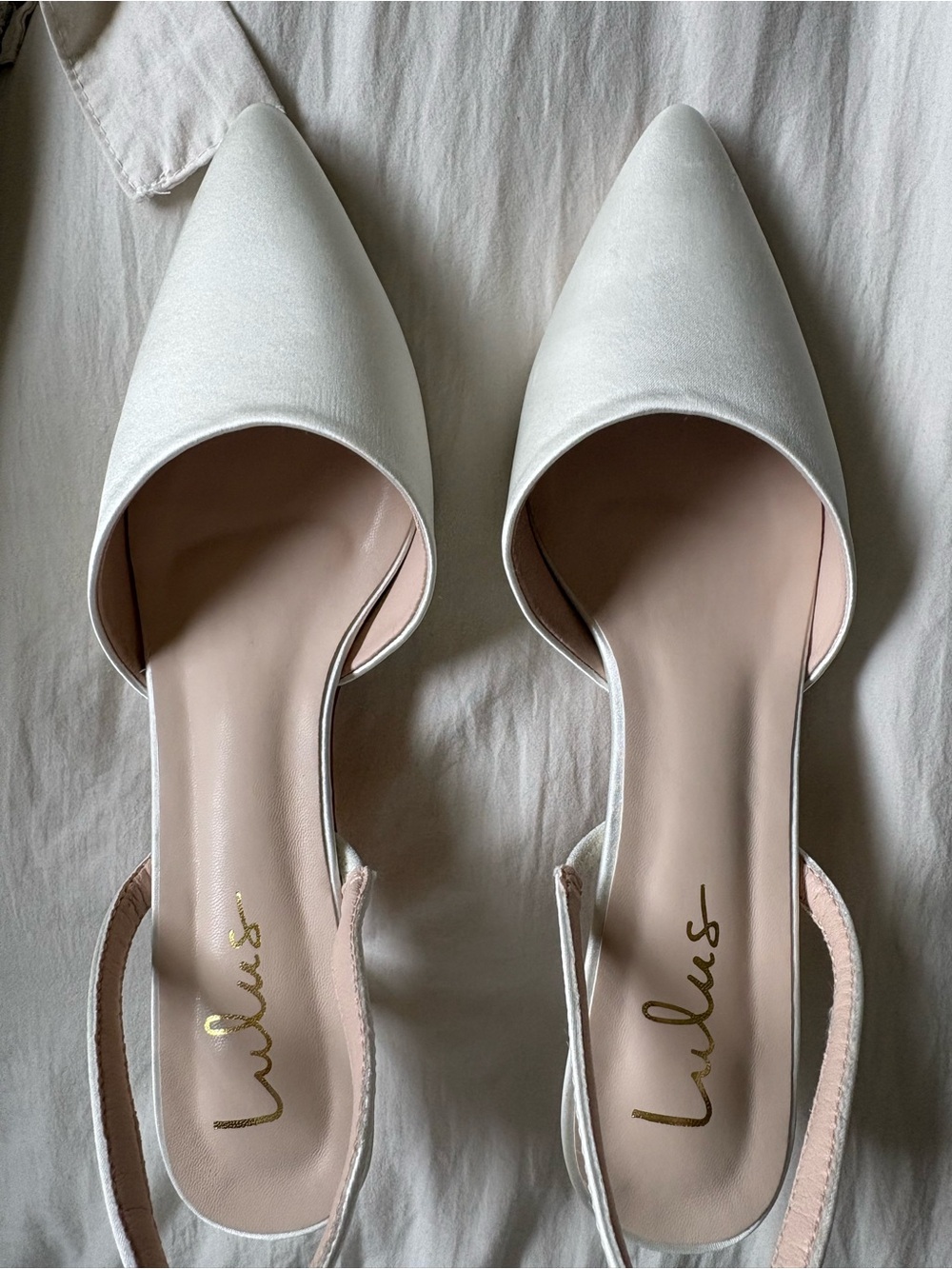 Lulu's White Pointed Slingback Flats with Pale Blush Insole